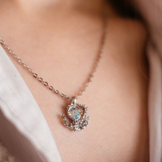 Silver Rose Gold Half Moon Zircon Minimalist Pendant Necklace — Boho Jewellery UK | The Colourful Aura