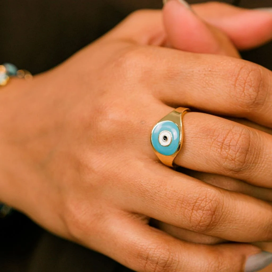 Adjustable Minimalist Devil Turkish Evil Eye Boho Protection Ring