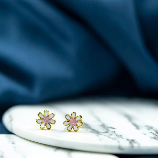 Stainless Steel Colourful Daisy Summer Floral Sun Flower Minimalist Stud Earring